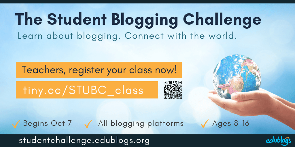 Teachers, use this form to register your class to participate in the next Student Blogging Challenge! Edublogs free blogging challenge