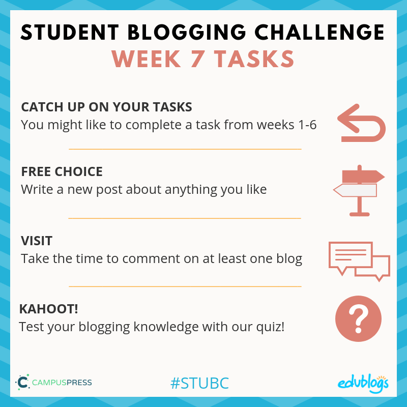 Week seven of the Student Blogging Challenge allows you to catch up or write a free choice post. 