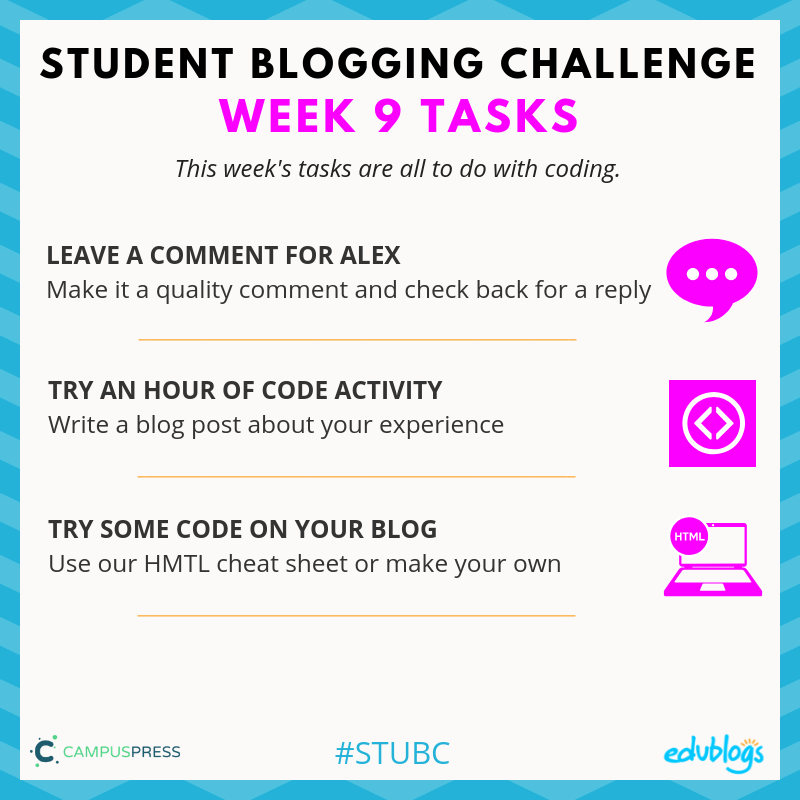 Let's have some fun with coding for week nine of the Student Blogging Challenge