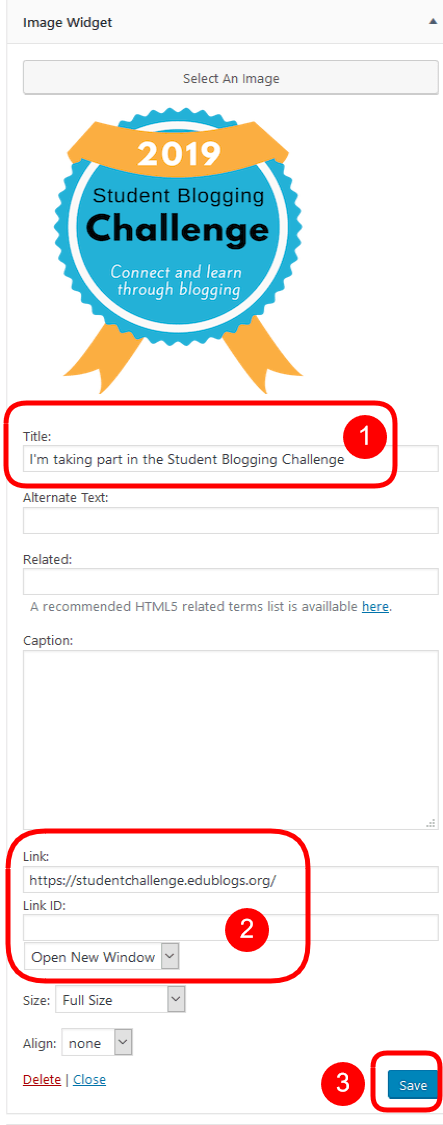 Adjust the title of your badge and link to the STUBC site
