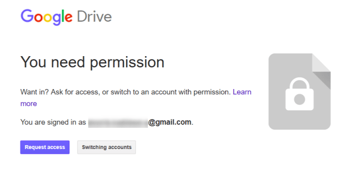 Google Drive prompt to gain permission