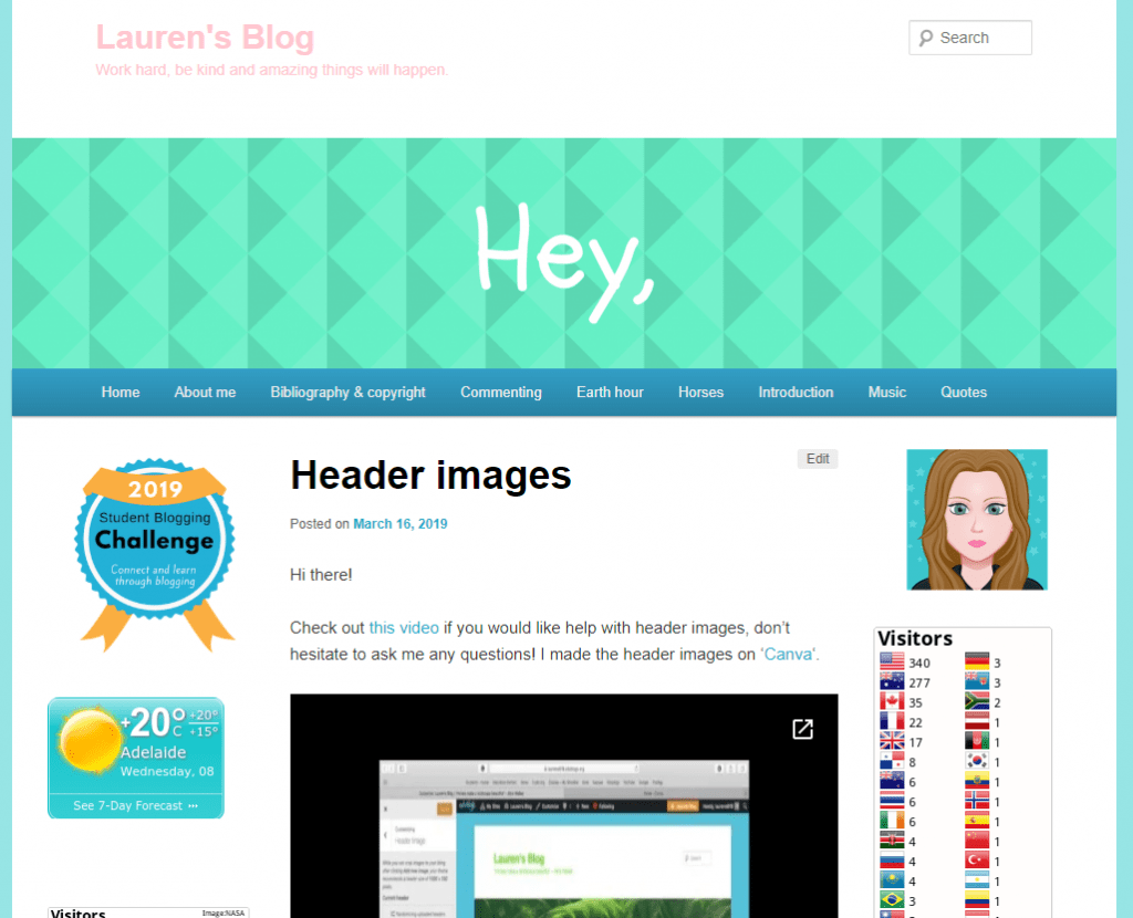 Screenshot of Lauren's blog