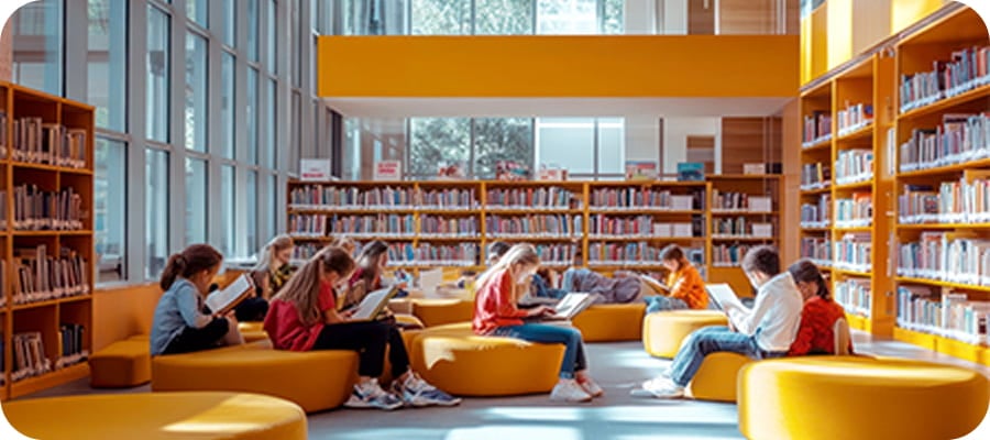 Students reading in library